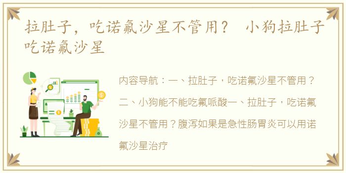 拉肚子，吃诺氟沙星不管用？ 小狗拉肚子吃诺氟沙星