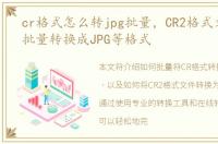 cr格式怎么转jpg批量，CR2格式文件如何批量转换成JPG等格式