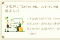 当电脑出现missing，operating_system的解决办法