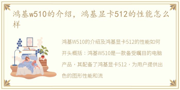 鸿基w510的介绍，鸿基显卡512的性能怎么样