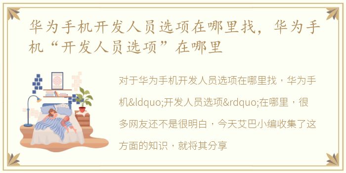 华为手机开发人员选项在哪里找，华为手机“开发人员选项”在哪里