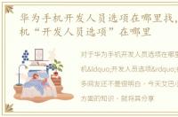 华为手机开发人员选项在哪里找，华为手机“开发人员选项”在哪里