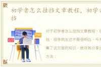 初学者怎么挂挡文章教程，初学者怎么挂挡