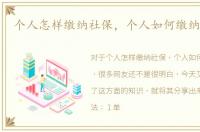 个人怎样缴纳社保，个人如何缴纳社保呢