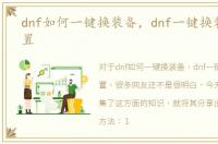 dnf如何一键换装备，dnf一键换装怎么设置