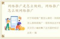 网络推广是怎么做的，网络推广是什么，怎么做网络推广