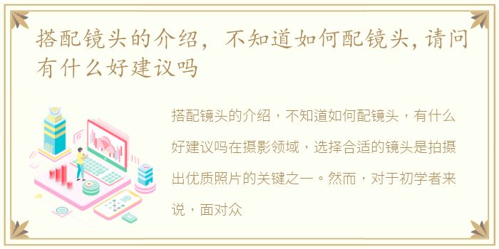 搭配镜头的介绍，不知道如何配镜头,请问有什么好建议吗