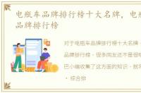 电瓶车品牌排行榜十大名牌，电瓶车十大品牌排行榜