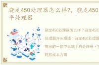 骁龙450处理器怎么样?，骁龙450是什么水平处理器