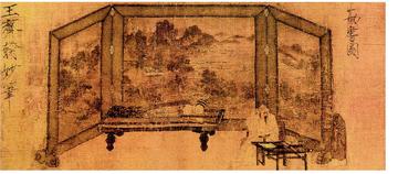 勘书图，南唐画家王齐翰创作的设色画