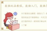 数独玩法教程，数独入门，数独怎么玩