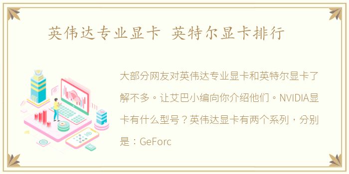 英伟达专业显卡 英特尔显卡排行