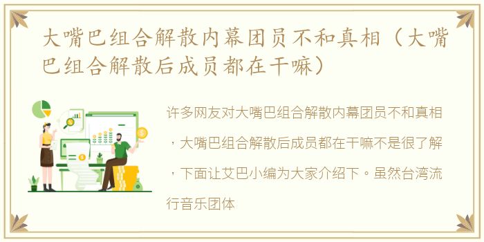 大嘴巴组合解散内幕团员不和真相（大嘴巴组合解散后成员都在干嘛）