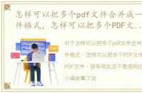 怎样可以把多个pdf文件合并成一个pdf文件格式，怎样可以把多个PDF文件合并成一个PDF文件