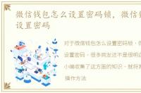 微信钱包怎么设置密码锁，微信钱包怎么设置密码