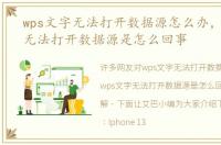 wps文字无法打开数据源怎么办，wps文字无法打开数据源是怎么回事