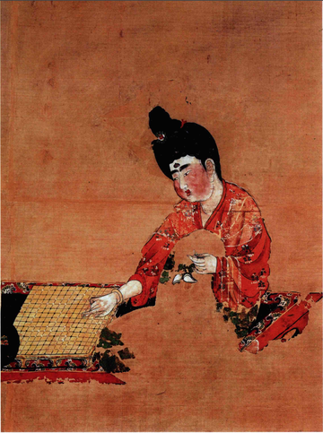 弈棋仕女图，阿斯塔那古墓群出土的唐代绢本设色画