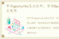 华为gputurbo怎么打开，华为Gputurbo怎么使用