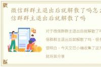 微信群群主退出后就解散了吗怎么弄，微信群群主退出后就解散了吗