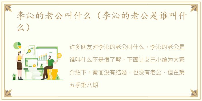 李沁的老公叫什么（李沁的老公是谁叫什么）