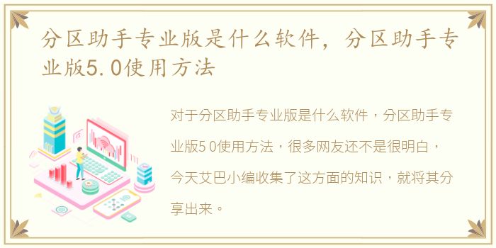 分区助手专业版是什么软件，分区助手专业版5.0使用方法