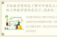 手机数字密码忘了解不开锁怎么办，我手机上的数字密码忘记了,现在打不开,如何解锁