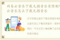 网易云音乐下载无损音乐有限制吗，网易云音乐怎么下载无损音乐