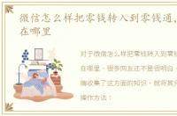 微信怎么样把零钱转入到零钱通，零钱通在哪里