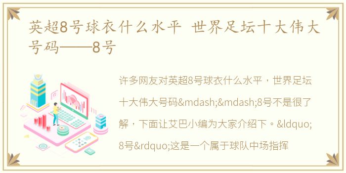 英超8号球衣什么水平 世界足坛十大伟大号码——8号