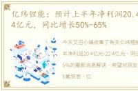 亿纬锂能：预计上半年净利润20.4亿元-22.4亿元，同比增长50%-65%