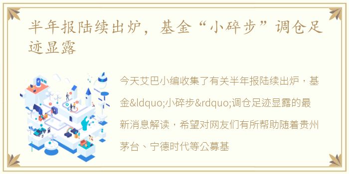 半年报陆续出炉，基金“小碎步”调仓足迹显露