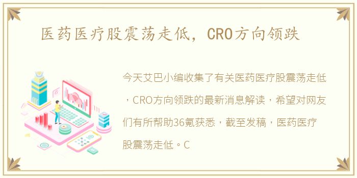 医药医疗股震荡走低，CRO方向领跌