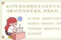 win7家庭版旗舰版专业版有什么区别，简述Win7系统的家庭版,旗舰版和专业版的区别