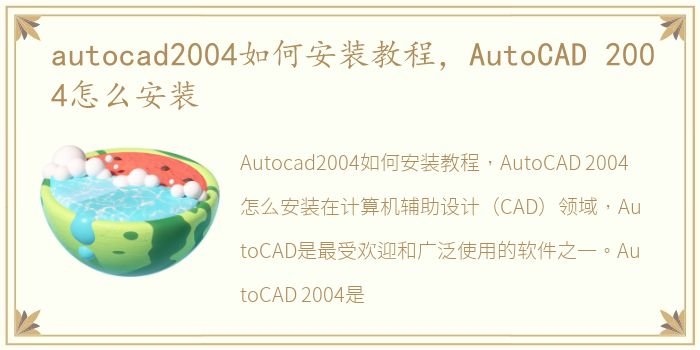 autocad2004如何安装教程，AutoCAD 2004怎么安装