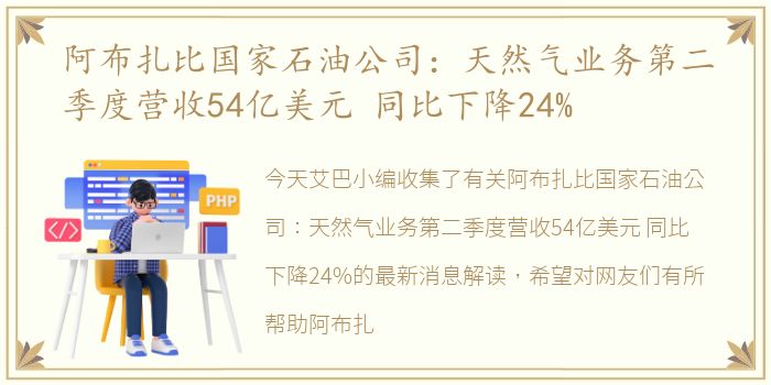 阿布扎比国家石油公司：天然气业务第二季度营收54亿美元 同比下降24%