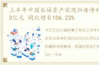 上半年中国长城资产实现归母净利润约8.03亿元 同比增长106.23%