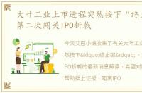 大叶工业上市进程突然按下“终止键” ，第二次闯关IPO折戟