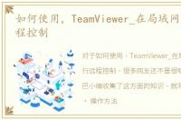 如何使用，TeamViewer_在局域网中进行远程控制
