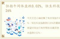 恒指午间休盘跌0.02%，恒生科技指数跌0.26%