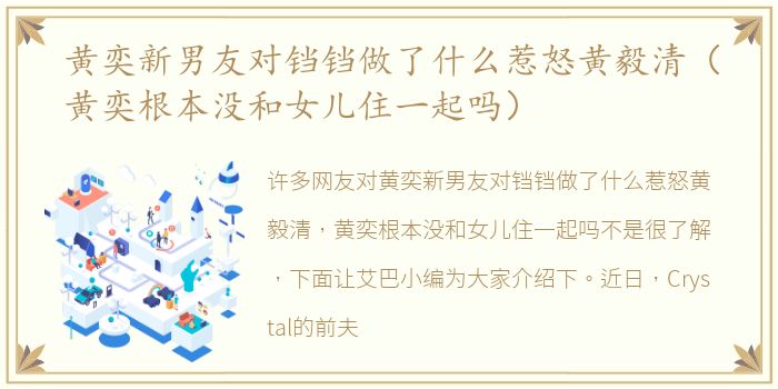 黄奕新男友对铛铛做了什么惹怒黄毅清（黄奕根本没和女儿住一起吗）