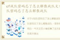 cf战队密码忘了怎么解散战队文章，cf战队密码忘了怎么解散战队