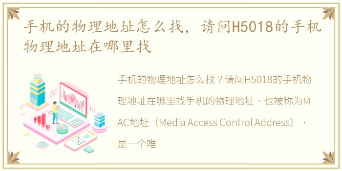 手机的物理地址怎么找，请问H5018的手机物理地址在哪里找