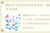 2021年日历农历阳历表对照，2021全年日历农历表
