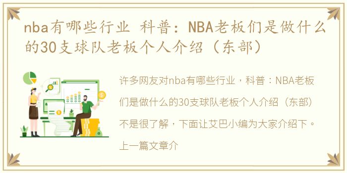 nba有哪些行业 科普：NBA老板们是做什么的30支球队老板个人介绍（东部）