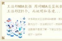 王治郅NBA数据 周琦NBA总篮板数为22个，王治郅231个，而姚明和易建联是这数据