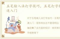 五笔输入法打字技巧，五笔打字输入法快速入门