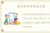 融资融券余额怎么查