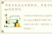 苹果手机怎么加密软件，苹果手机怎么给app设置密码