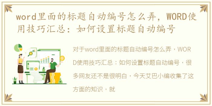 word里面的标题自动编号怎么弄，WORD使用技巧汇总：如何设置标题自动编号