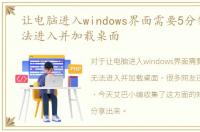 让电脑进入windows界面需要5分钟，但无法进入并加载桌面